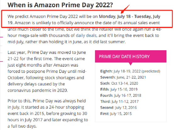 亞馬遜美國站：2022Prime Day提報和入倉時間公布！