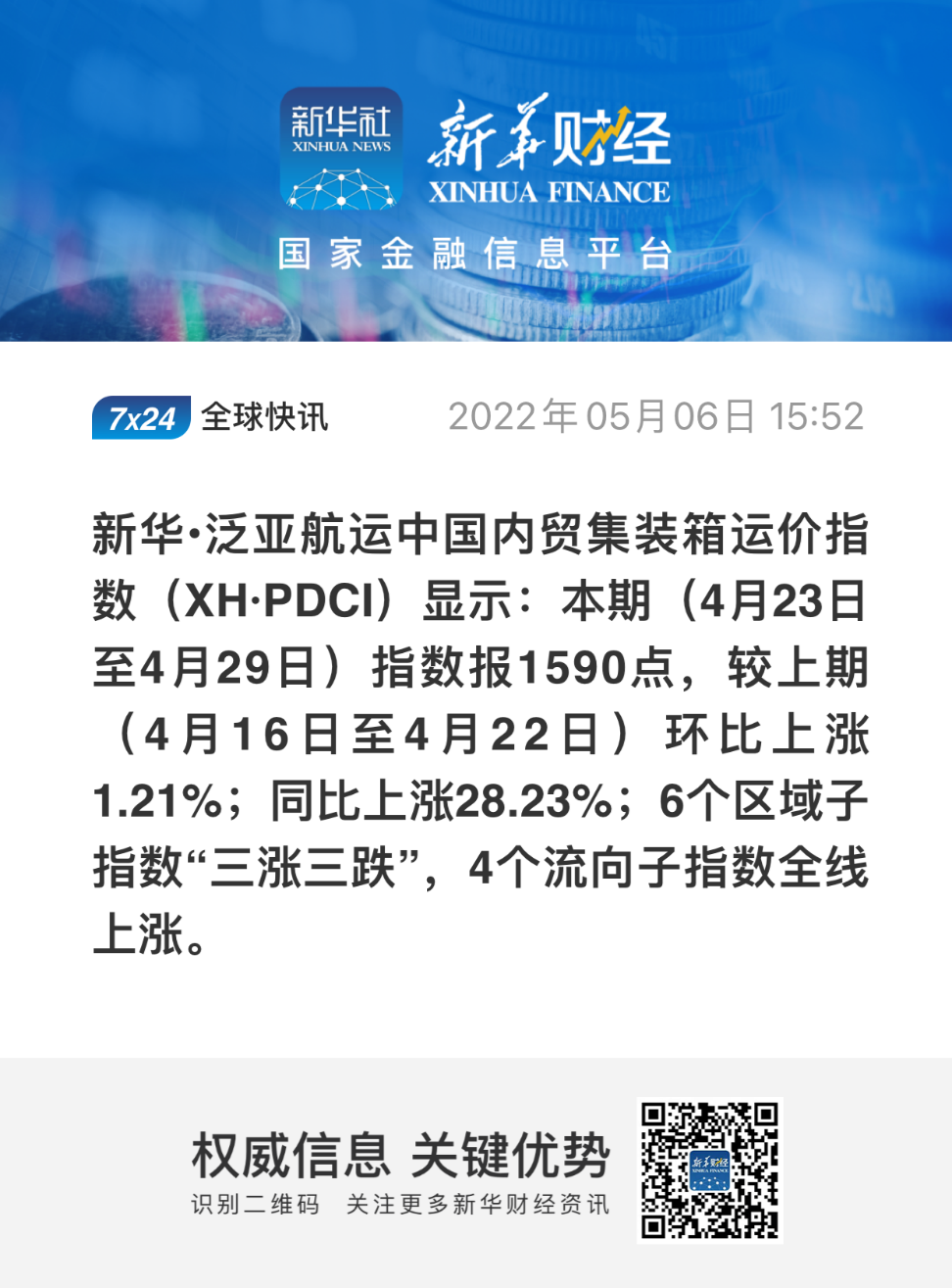 各區(qū)域集疏運(yùn)體系有序恢復(fù)，內(nèi)貿(mào)集裝箱運(yùn)價(jià)指數(shù)環(huán)比上漲