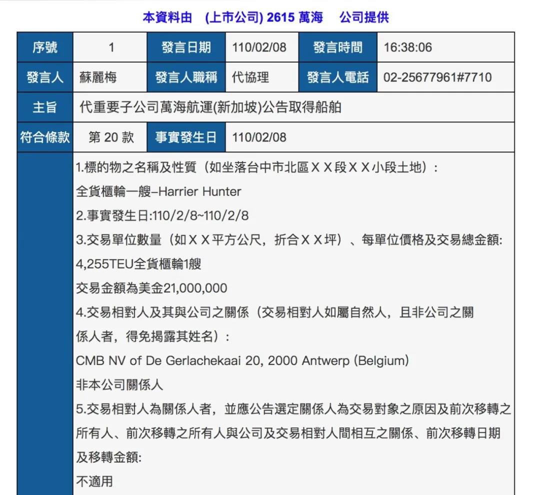 萬海航運又買船訂箱，將拓展跨太航線！