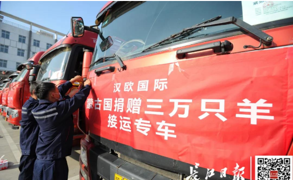 武漢10臺(tái)集裝箱冷鏈車出發(fā)，將接運(yùn)蒙古國捐贈(zèng)首批1.2萬只羊