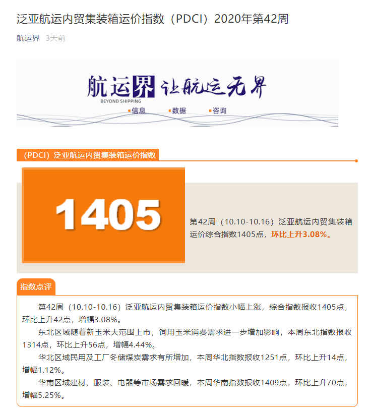 掌握內(nèi)貿(mào)集運市場風向標，都在這個指數(shù)里了！